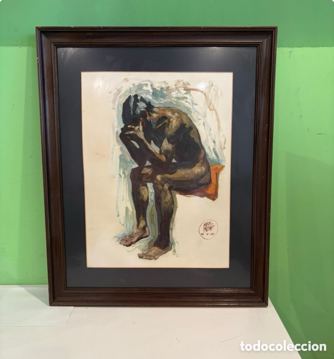 Art: Carles Prun&eacute;s (1937-2017) Acuarela original firmada. Posible autorretrato