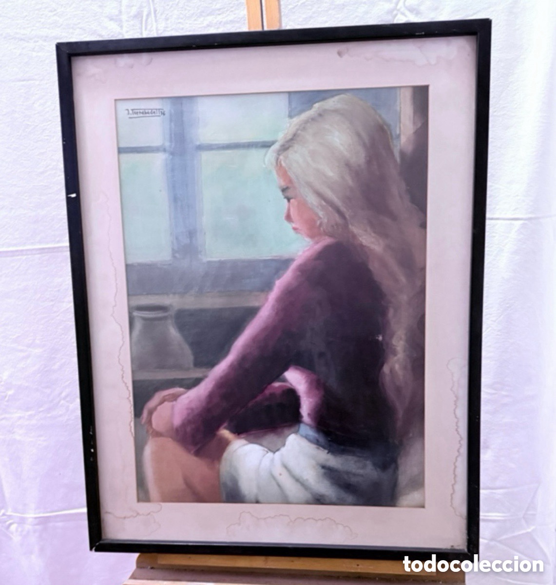 Art: Joan Torrabadell 1976. Acuarela figura femenina interior.