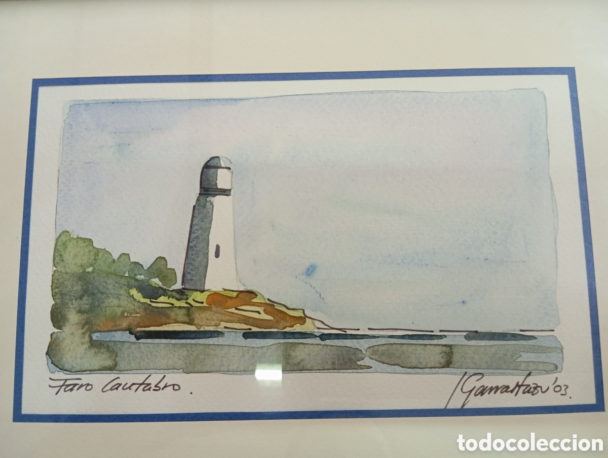 Art: ACUARELA FARO CANTABRO FIRMADO GARRASTAZU ENMARCADO 35x27 cm CANTABRIA