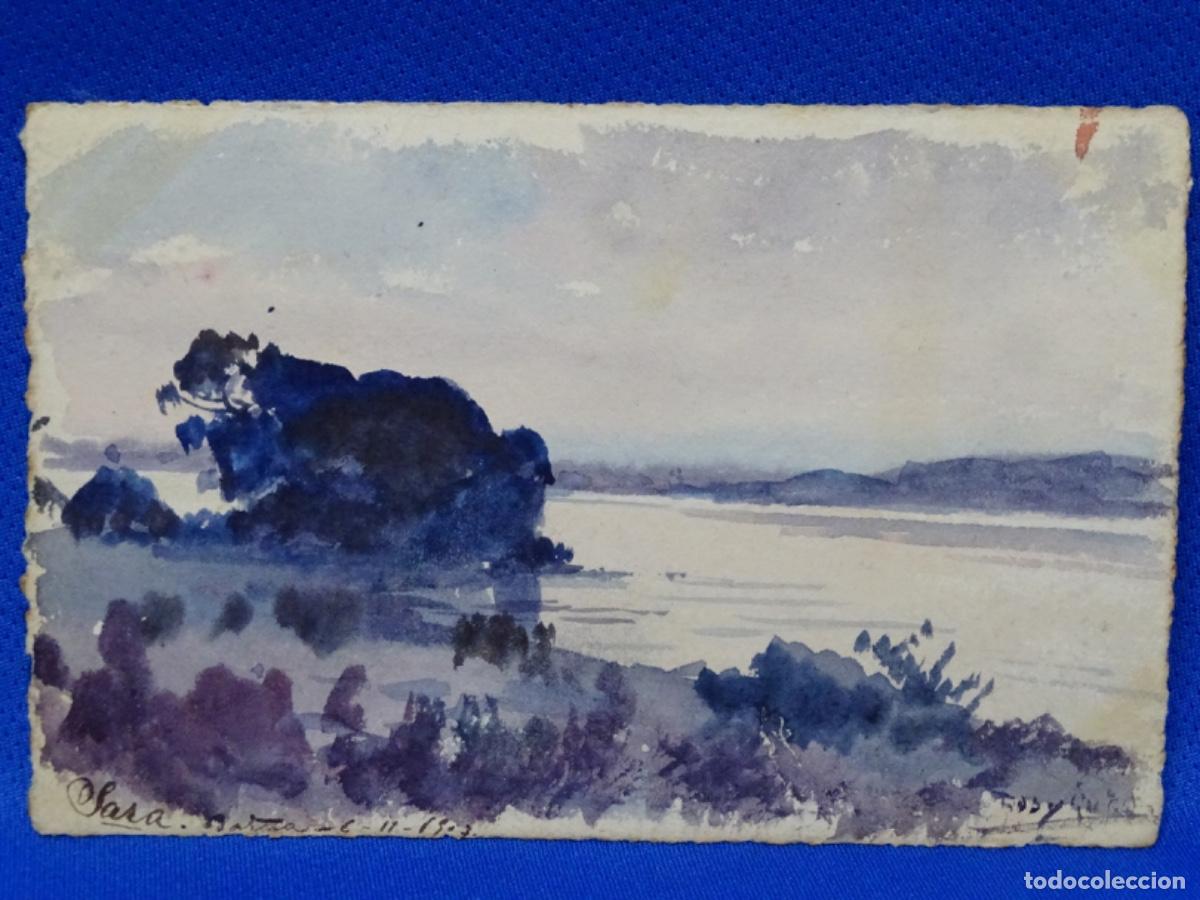 Art: ACUARELA EN POSTAL ANTONI ROS I G&Uuml;ELL 1903. CIRCULADA A LA ESCALA.