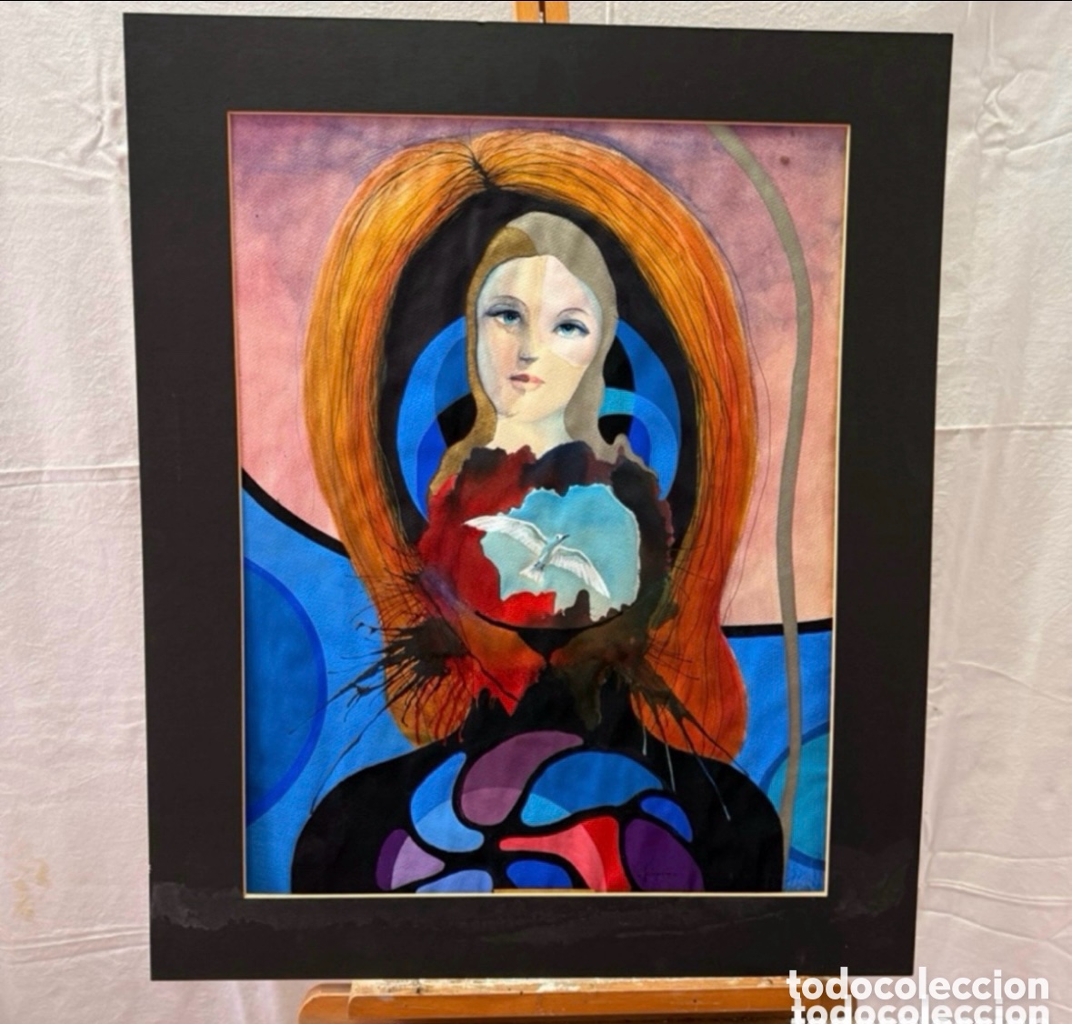 Arte: Joan Copons 1942 acuarela surrealista retrato femenino simb&oacute;lico firmada gran formato (62&times;50 cm).