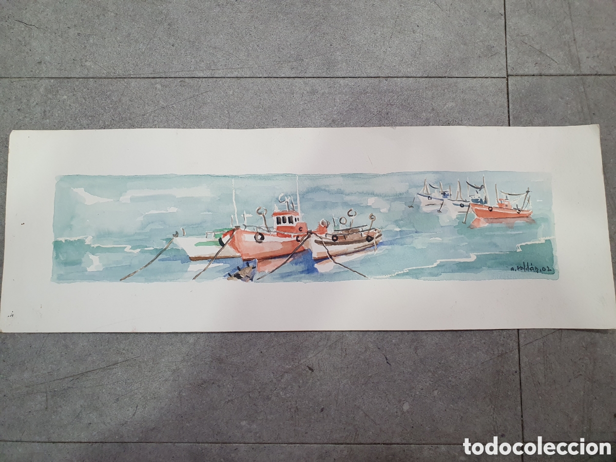 Art: Acuarela Alfredo Roldan. Pintor gallego. Coru&ntilde;a. Tematica barcos. (L98)
