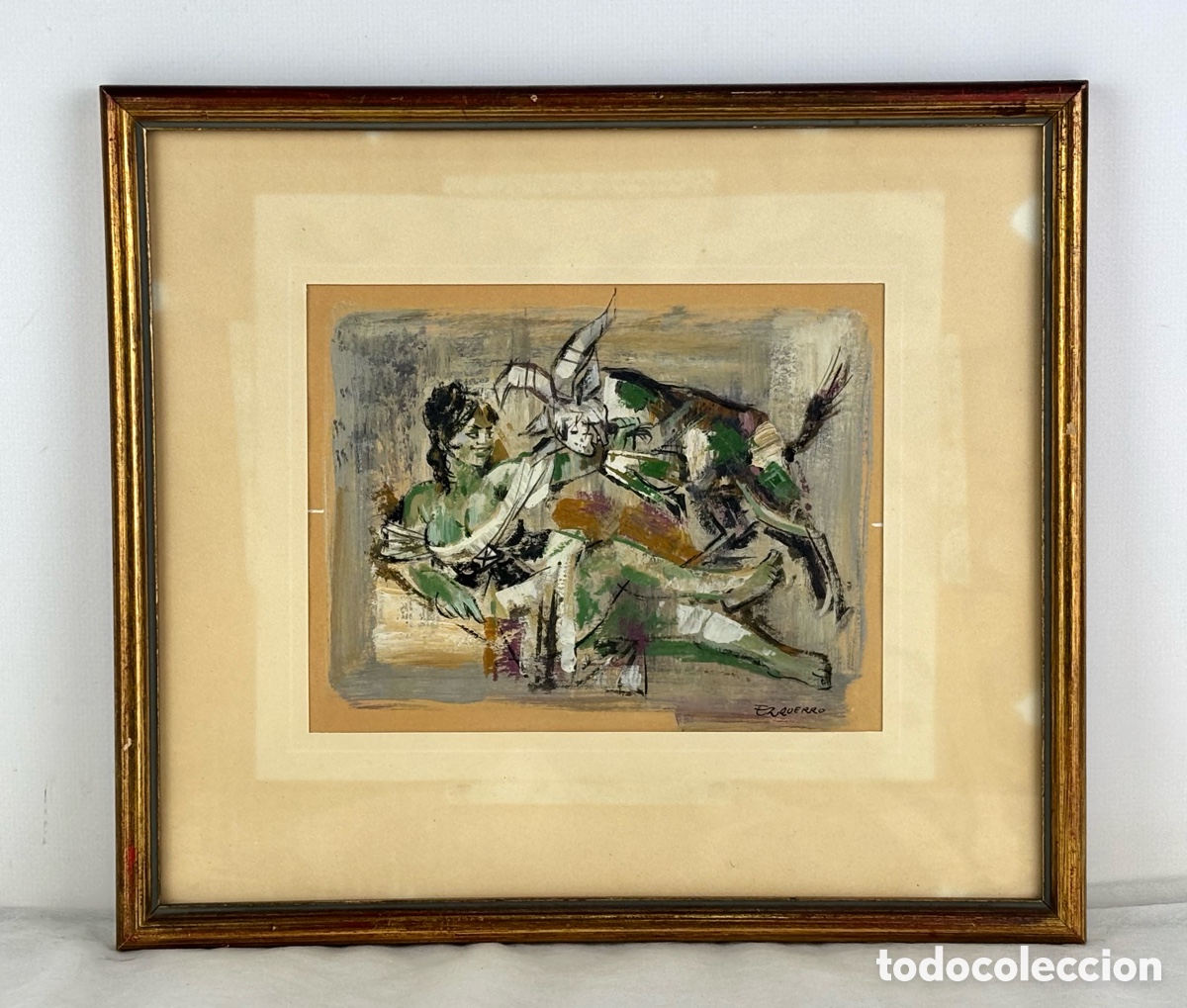 Arte: FERNANDO EZQUERRO (ZARAGOZA,1922) - TECNICA MIXTA - CHICA CON CABRA