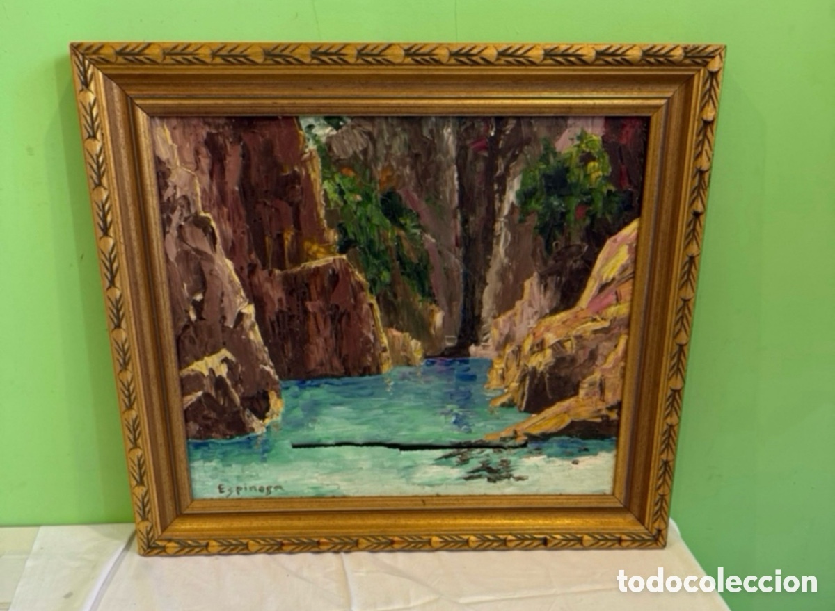 Art: &Oacute;leo sobre lienzo Costa Brava &Aacute;lvarez Espinosa pintura marina firmada vintage