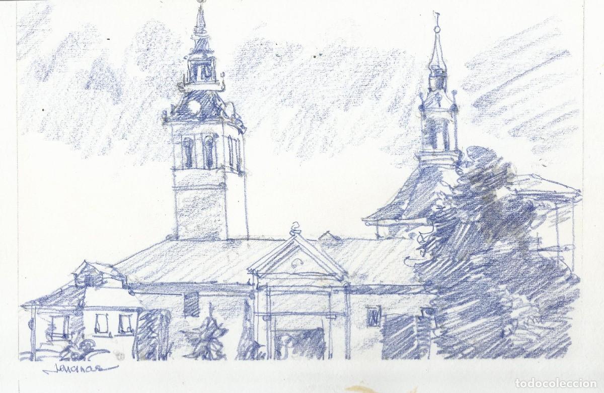 Arte: Carlos Enrique Lencinas G&oacute;mez. L&aacute;piz color sobre papel. &rdquo;Iglesia Navalcarnero&rdquo;. Firmada a mano.