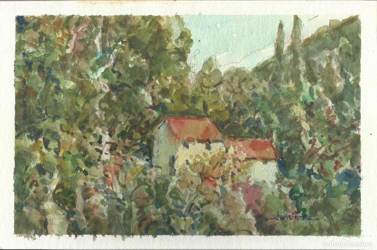 Arte: Carlos Enrique Lencinas G&oacute;mez. Acuarela sobre papel. &rdquo;Casa y gran arboleda&rdquo;. Firmada a mano.