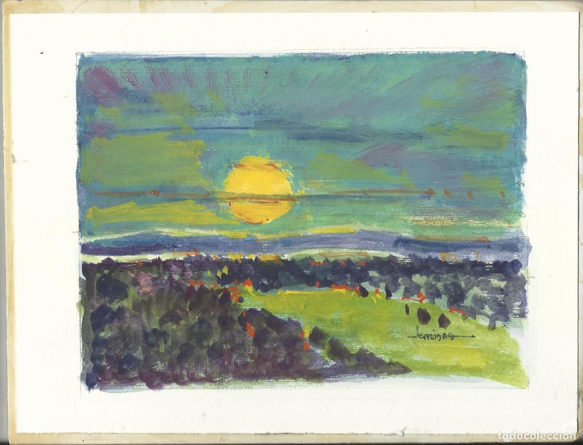 Arte: Carlos Enrique Lencinas G&oacute;mez. Acuarela sobre papel. &rdquo;Paisaje y sol&rdquo;. Firmada a mano.