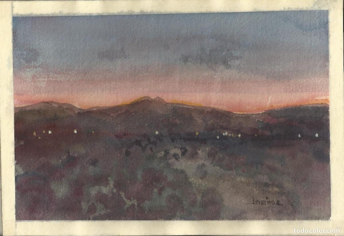 Arte: Carlos Enrique Lencinas Gómez. Acuarela sobre papel. ”Paisaje montañoso de noche”. Firmada a mano.