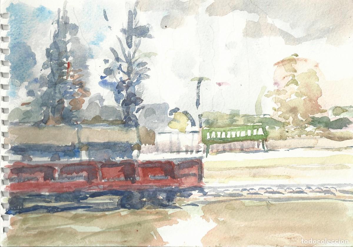 Arte: Carlos Enrique Lencinas G&oacute;mez. Acuarela sobre papel. &rdquo;Vagones de tren&rdquo;. Sin firmar. 18x25 cm.