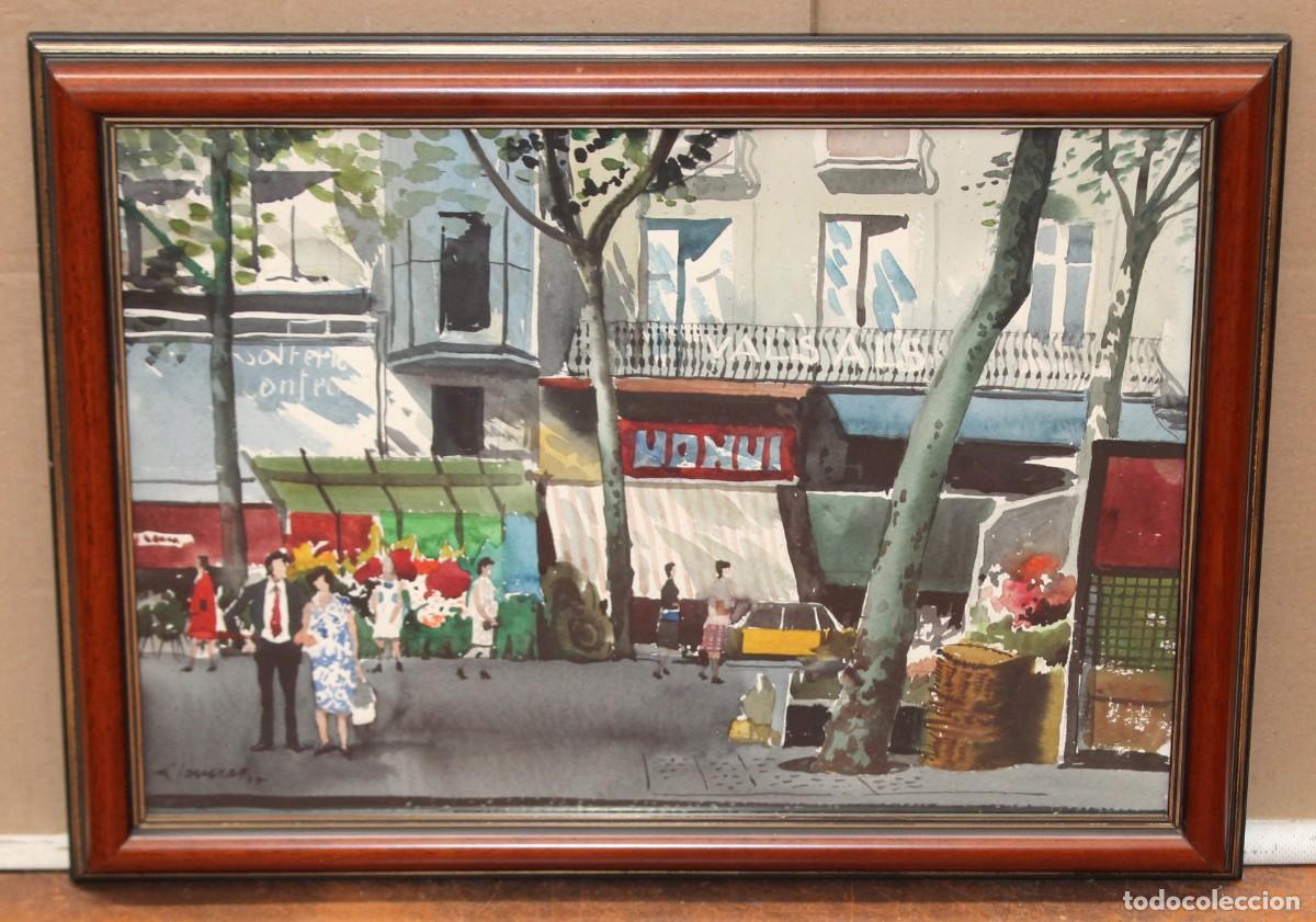 Arte: FREDERIC LLOVERAS HERRERA (Barcelona, 1912 - 1983) ACUARELA DEL A&Ntilde;O 1975. VISTA URBANA