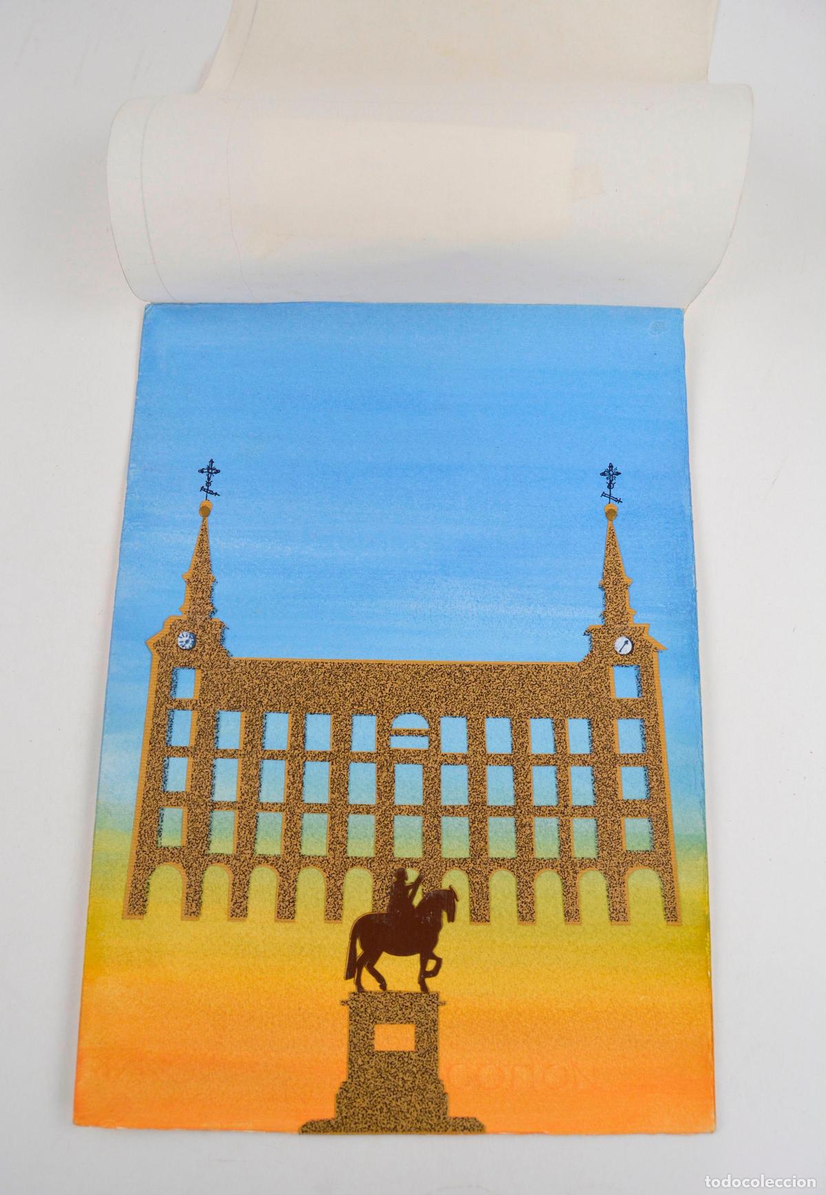 Arte: Rosa Yag&uuml;e, Plaza Mayor, t&eacute;cnica mixta, acuarela y collage, cubierta de libro.