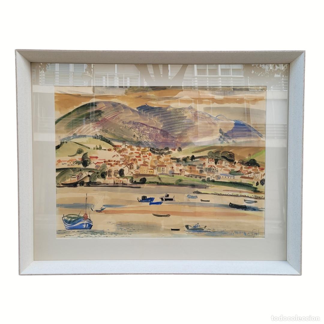 Art: Acuarela sobre papel &ldquo;Bah&iacute;a de Txingudi y monte San Marcial&rdquo;, Menchu Gal, s. XX &ndash; Espa&ntilde;a