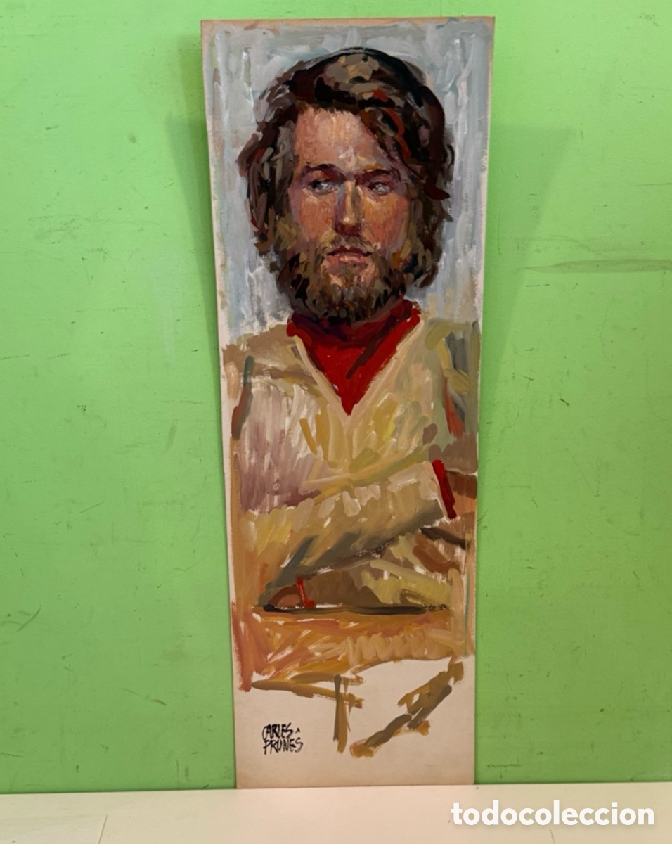Art: Carles Prun&eacute;s (1937-2017) Barcelona &ndash; Acuarela original firmada.posible autorretrato &ndash; 70 x 23 cm