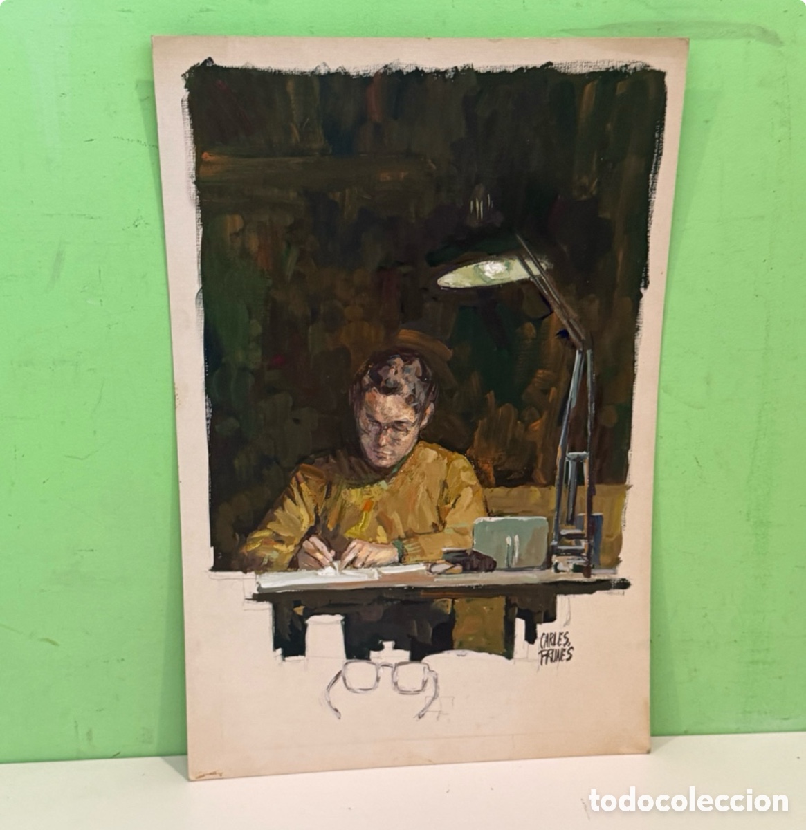 Art: Carles Prun&eacute;s (1937-2017) Acuarela original firmada Ilustrador trabajando