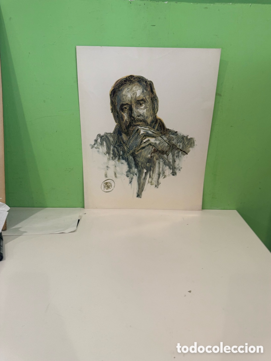 Kunst: Carles Prun&eacute;s (1937-2017) Acuarela original &ndash; Posible autorretrato firmado (65 x 52 cm)