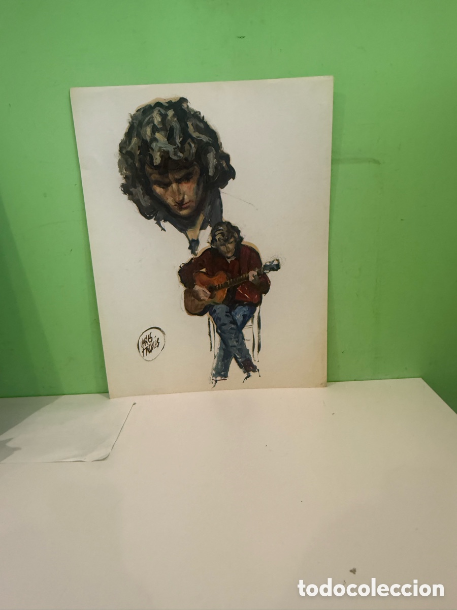 Art: Carles Prun&eacute;s (1937-2017) Acuarela original &ndash; Guitarrista firmado (65 x 50 cm)