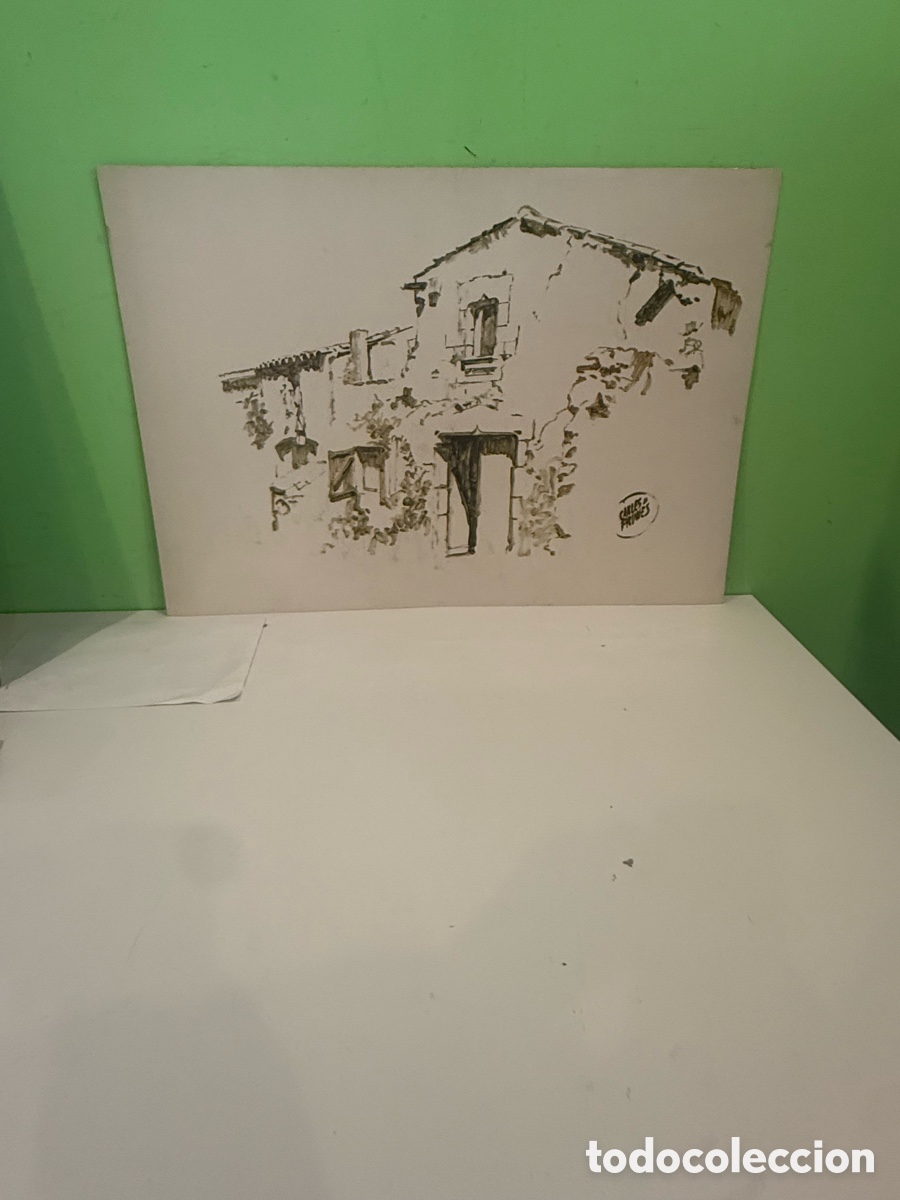 Art: Carles Prun&eacute;s (1937-2017) Acuarela original &ndash; Casa de pueblo firmada (75 x 53 cm)