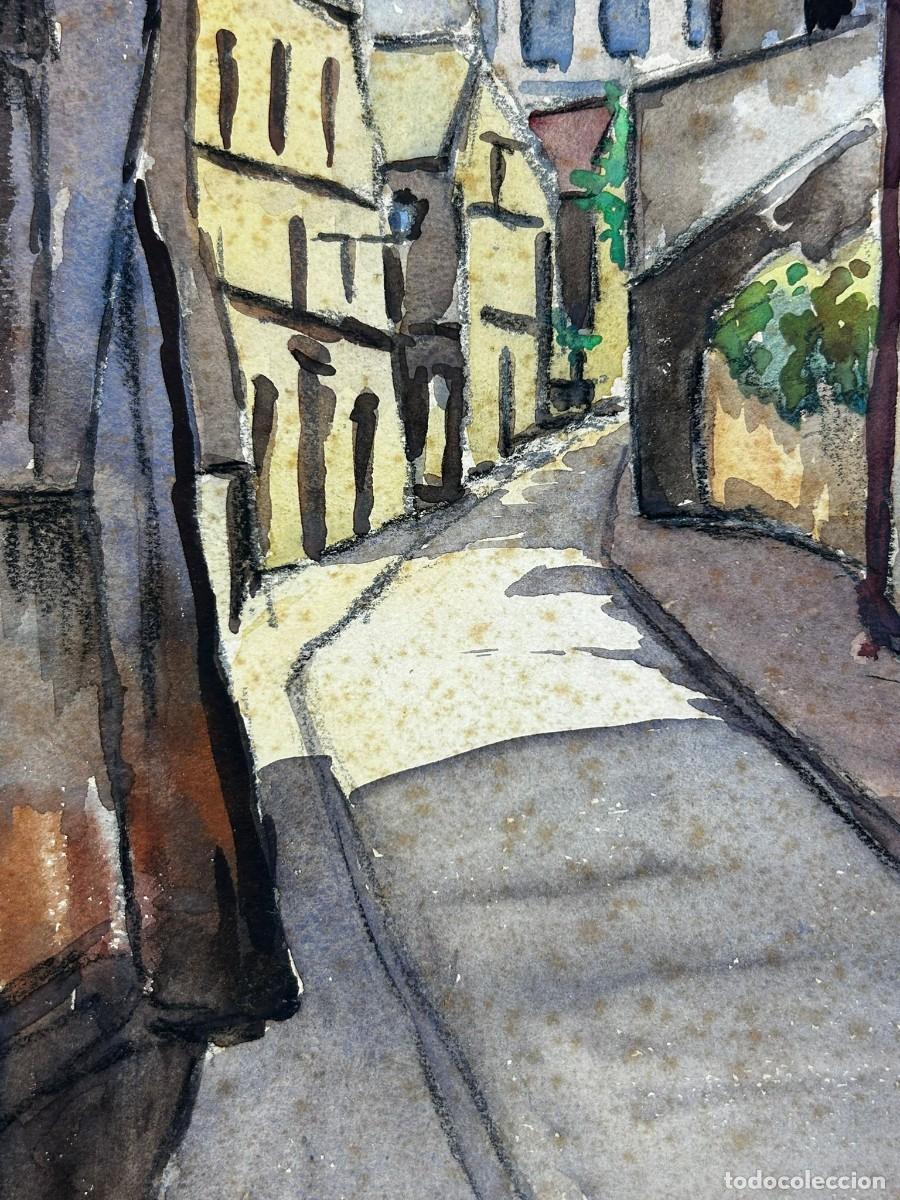 Arte: Acuarela Rue Saint-Rustique en el barrio de Montmartre 1949