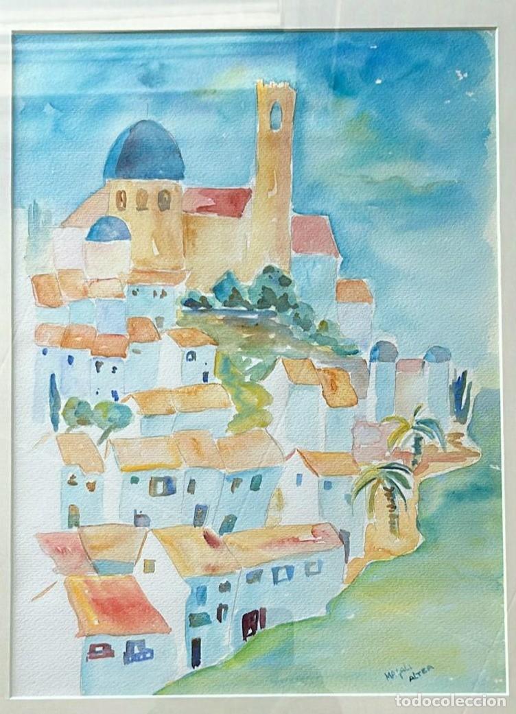 Arte: Acuarela Original - Vista del Casco Antiguo de Altea - Firmada Magal&iacute; - Enmarcada