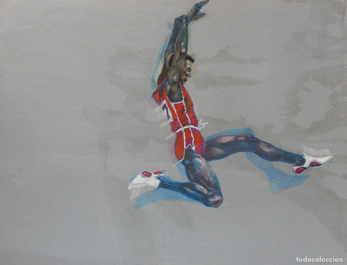 Arte: Carlos Enrique Lencinas G&oacute;mez. Acuarela sobre papel. &rdquo;Saltador de longitud. Atleta&rdquo;. Sin firmar.