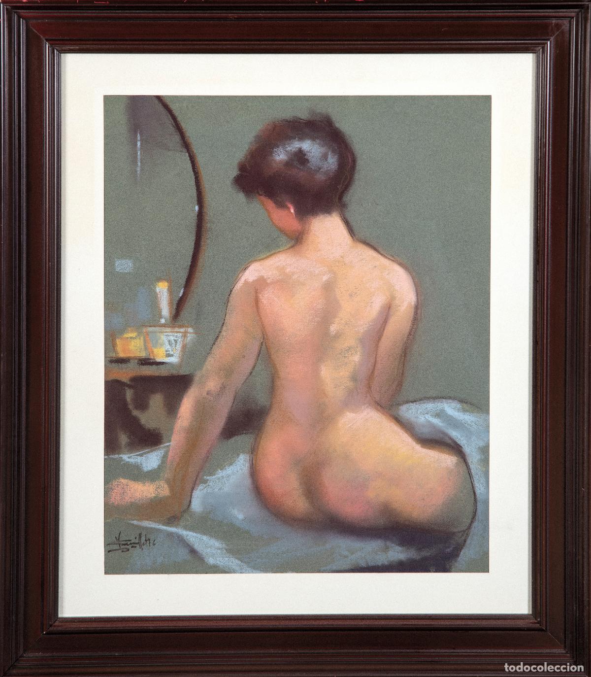 Arte: Desnudo femenino acuarela pastel sobre papel Javier Varela Guillot firmado y fechado en 1976