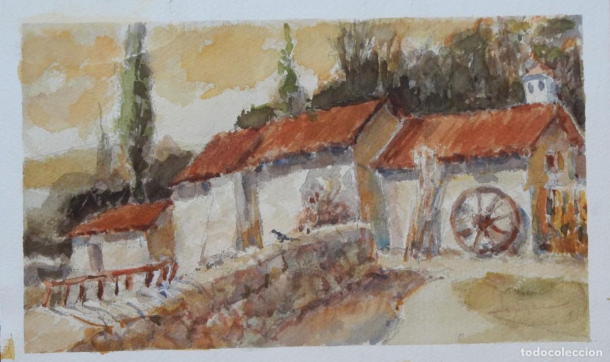 Arte: Carlos Enrique Lencinas G&oacute;mez. Acuarela sobre papel. &rdquo;Casa rural y rueda&rdquo;. Firmada a mano.