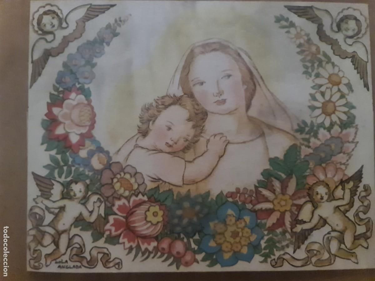 Arte: Lola Anglada. Ilustraciones impresas coloreadas a acuarela. Dedicada. 4 postales enmarcadas.