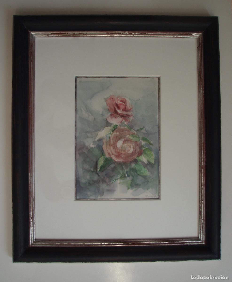 Arte: ROSAS. ACUARELA SOBRE PAPEL. ENMARCADA. DEL PINTOR MURCIANO JOS&Eacute; CLAROS, A&Ntilde;O 1991.