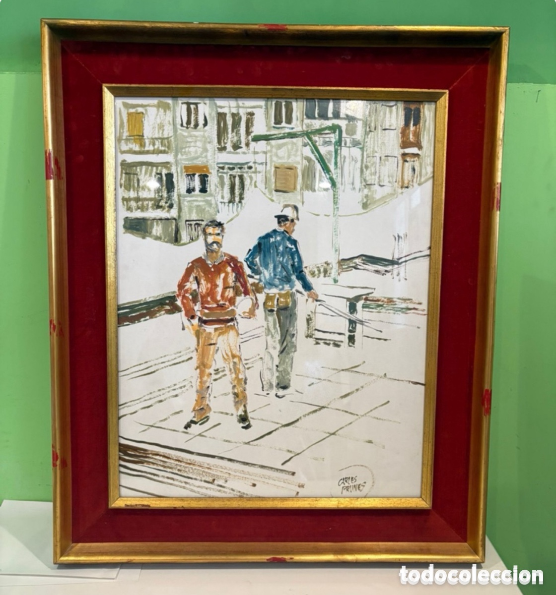 Art: Carles Prun&eacute;s (Barcelona, 1937-2017) Acuarela original firmada - Escena urbana con figuras.