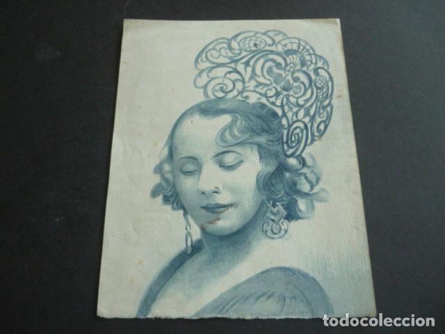 Arte: MUJER CON PEINETA ACUARELA HACIA 1930 16 X 21 CM