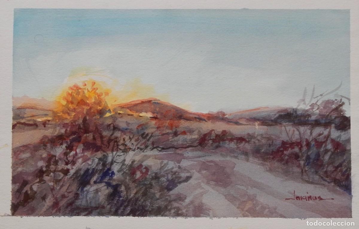 Arte: Carlos Enrique Lencinas G&oacute;mez. Acuarela sobre papel. &rdquo;Paisaje rural o campestre&rdquo;. Firmado a mano.