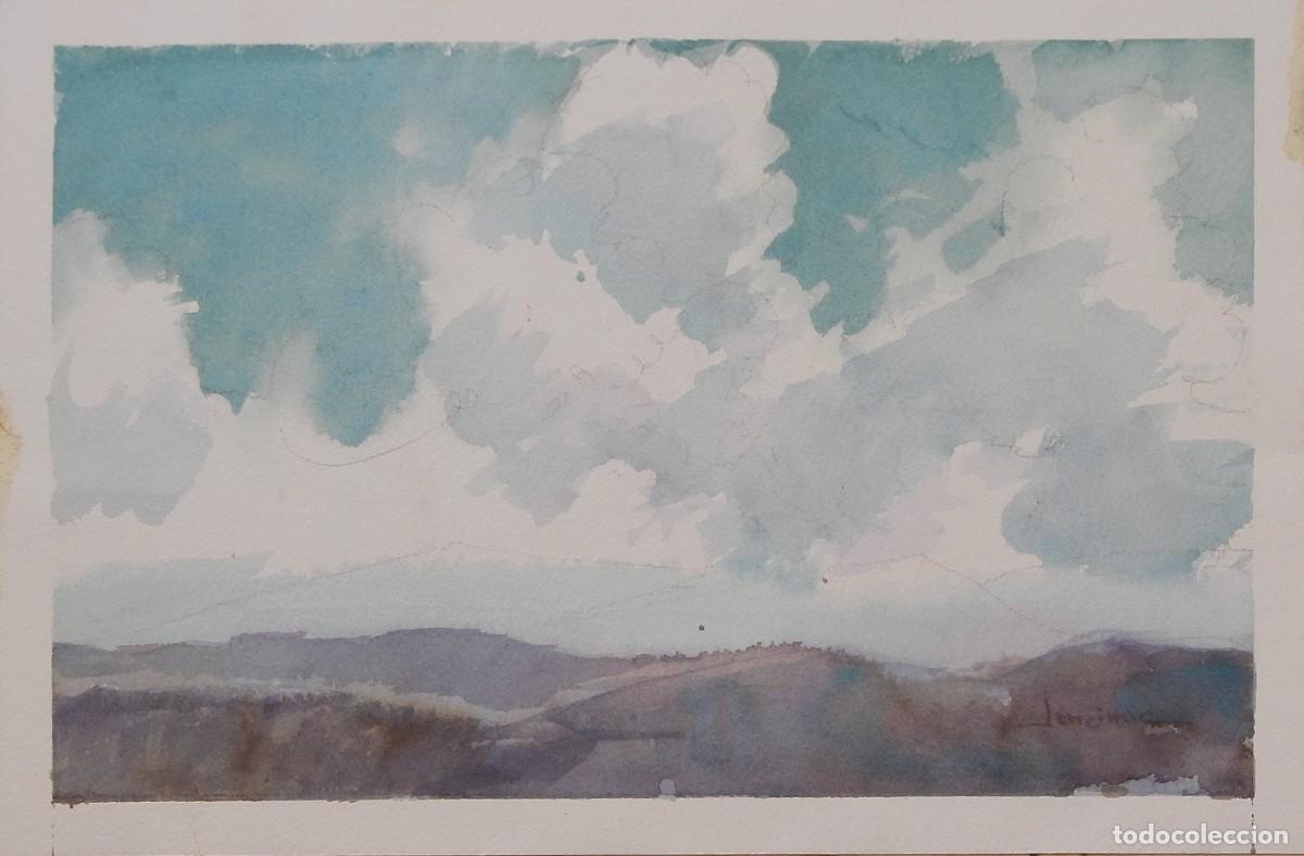 Arte: Carlos Enrique Lencinas G&oacute;mez. Acuarela sobre papel. &rdquo;Paisaje rural y cielo&rdquo;. Firmado a mano.