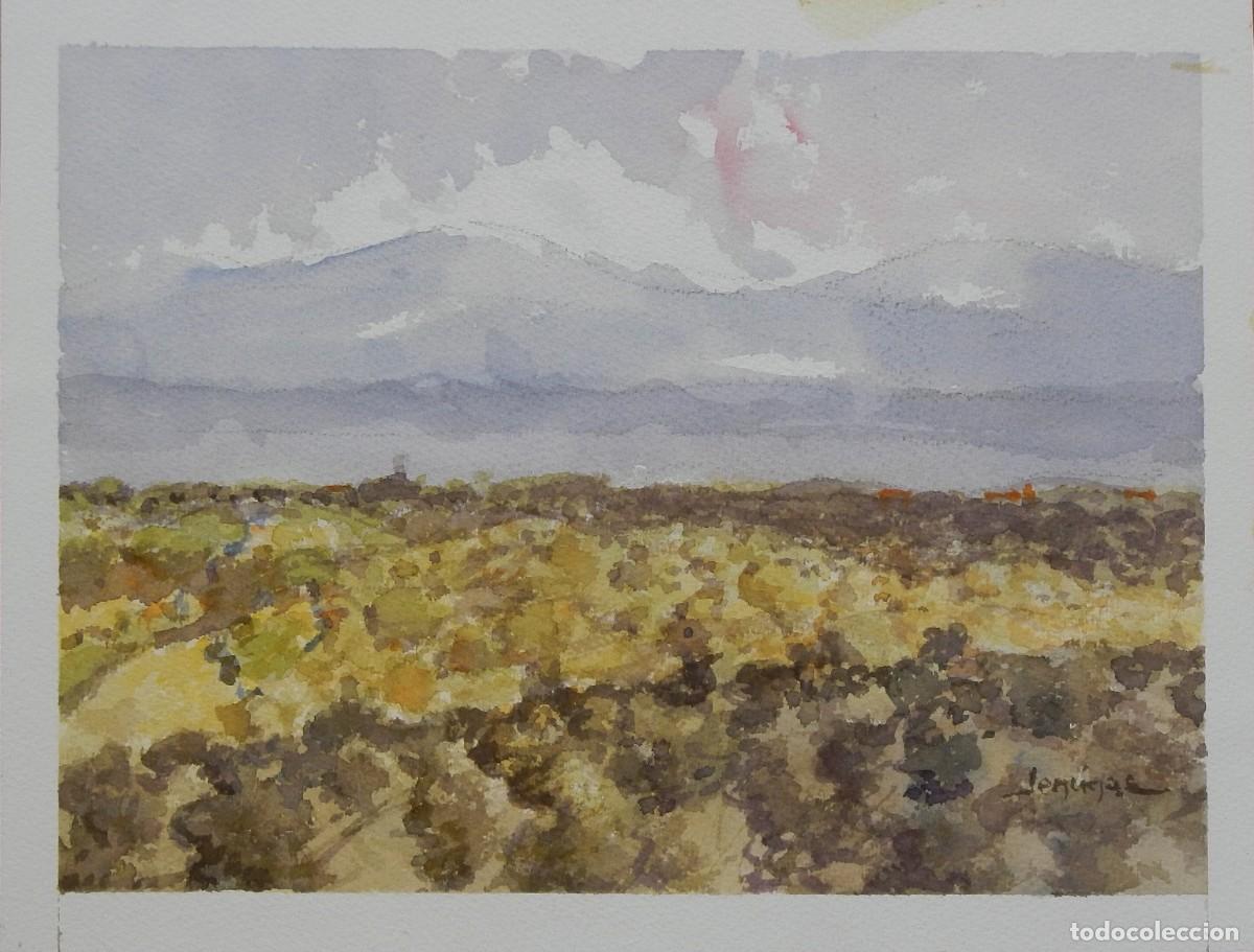 Arte: Carlos Enrique Lencinas G&oacute;mez. Acuarela sobre papel. &rdquo;Paisaje rural y cielo&rdquo;. Firmado a mano.