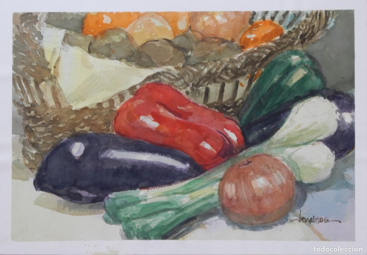 Arte: Carlos Enrique Lencinas G&oacute;mez. Acuarela sobre papel. &rdquo;Bodeg&oacute;n de hortalizas&rdquo;. Firmado a mano.