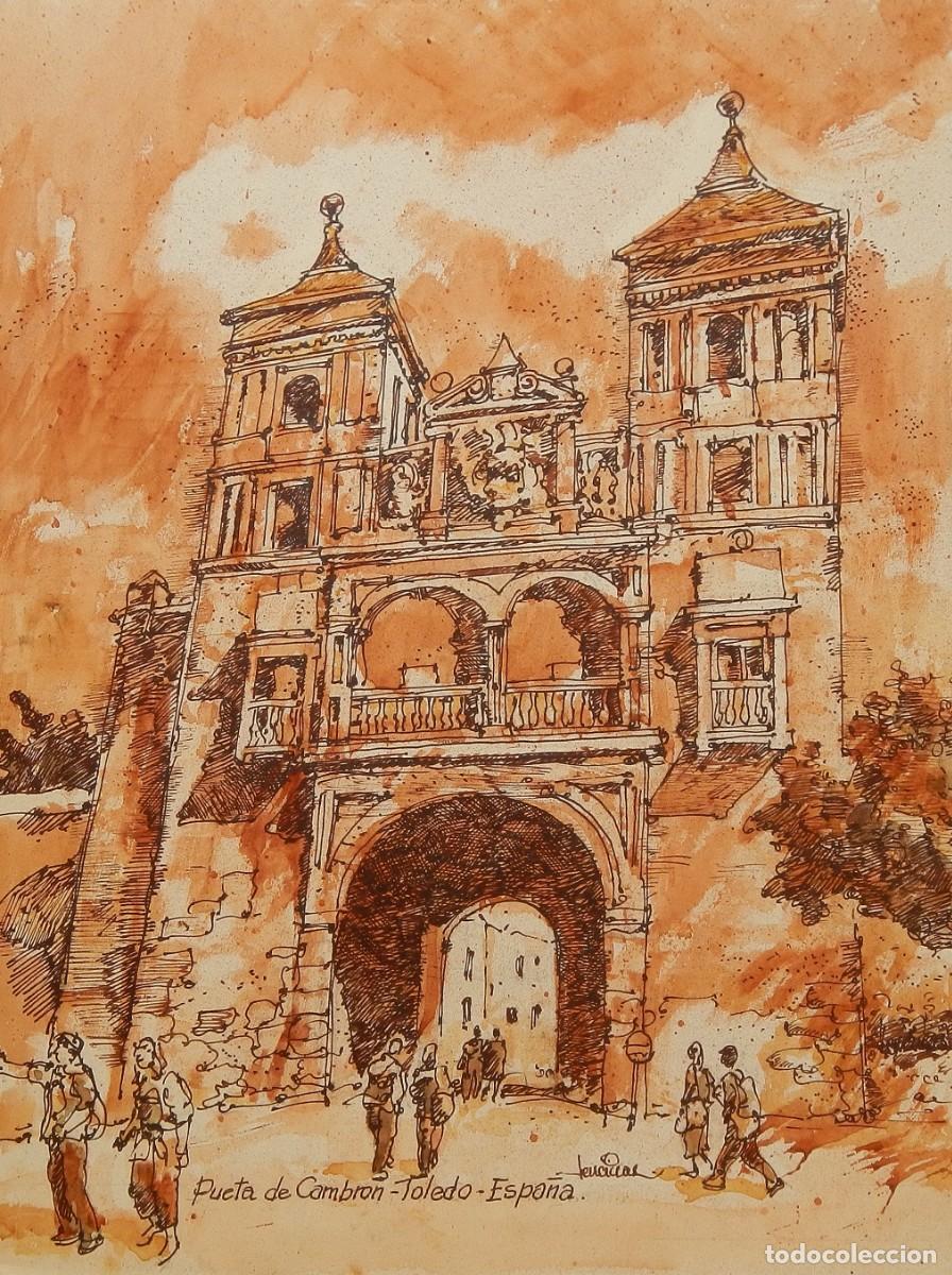 Arte: Carlos Enrique Lencinas G&oacute;mez. Acuarela y tinta sobre papel. &rdquo;Puerta de Cambr&oacute;n. Toledo&rdquo;.