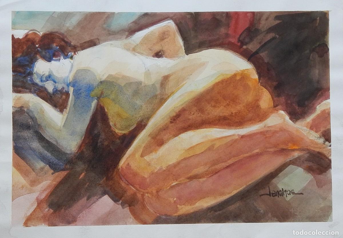 Arte: Carlos Enrique Lencinas G&oacute;mez. Acuarela sobre papel &rdquo;Desnudo femenino&rdquo;. Firmado a mano.