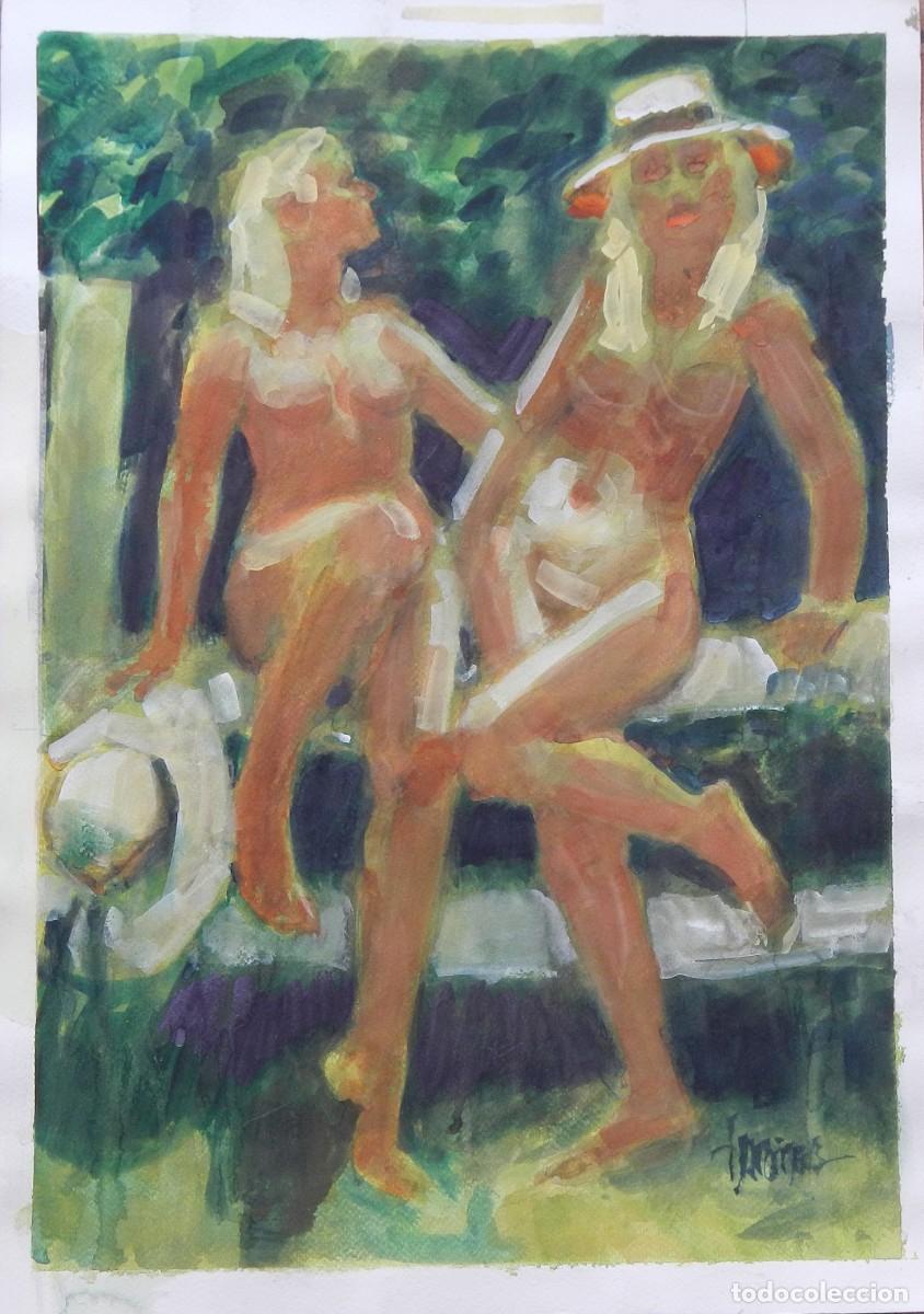 Arte: Carlos Enrique Lencinas G&oacute;mez. Acuarela sobre papel &rdquo;Desnudos femeninos&rdquo;. Firmado a mano.