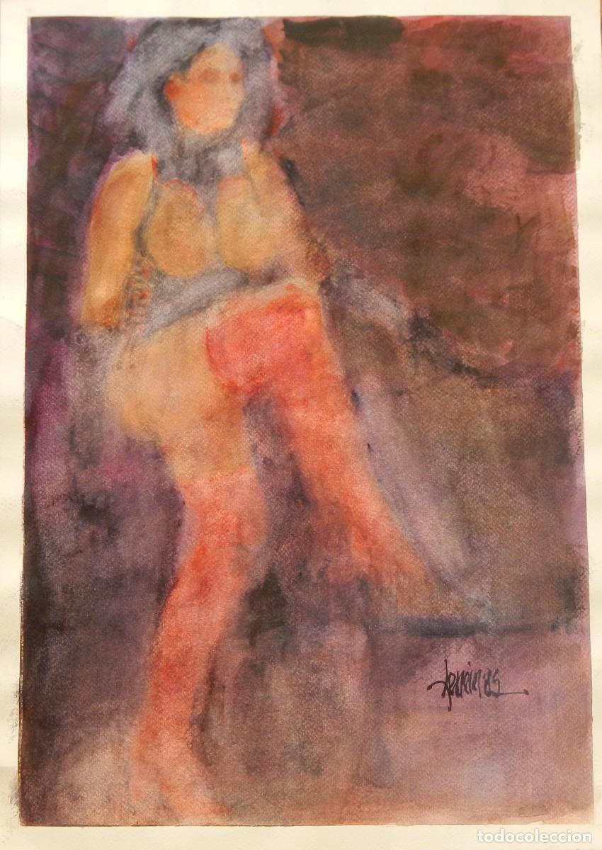 Arte: Carlos Enrique Lencinas G&oacute;mez. Acuarela sobre papel &rdquo;Desnudo femenino&rdquo;. Firmado a mano.