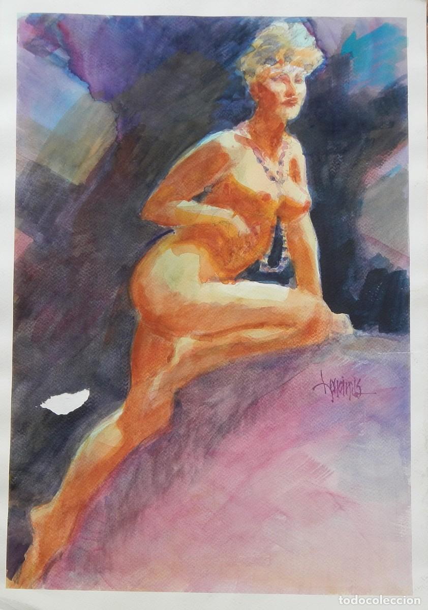 Arte: Carlos Enrique Lencinas G&oacute;mez. Acuarela sobre papel &rdquo;Desnudo femenino&rdquo;. Firmado a mano.