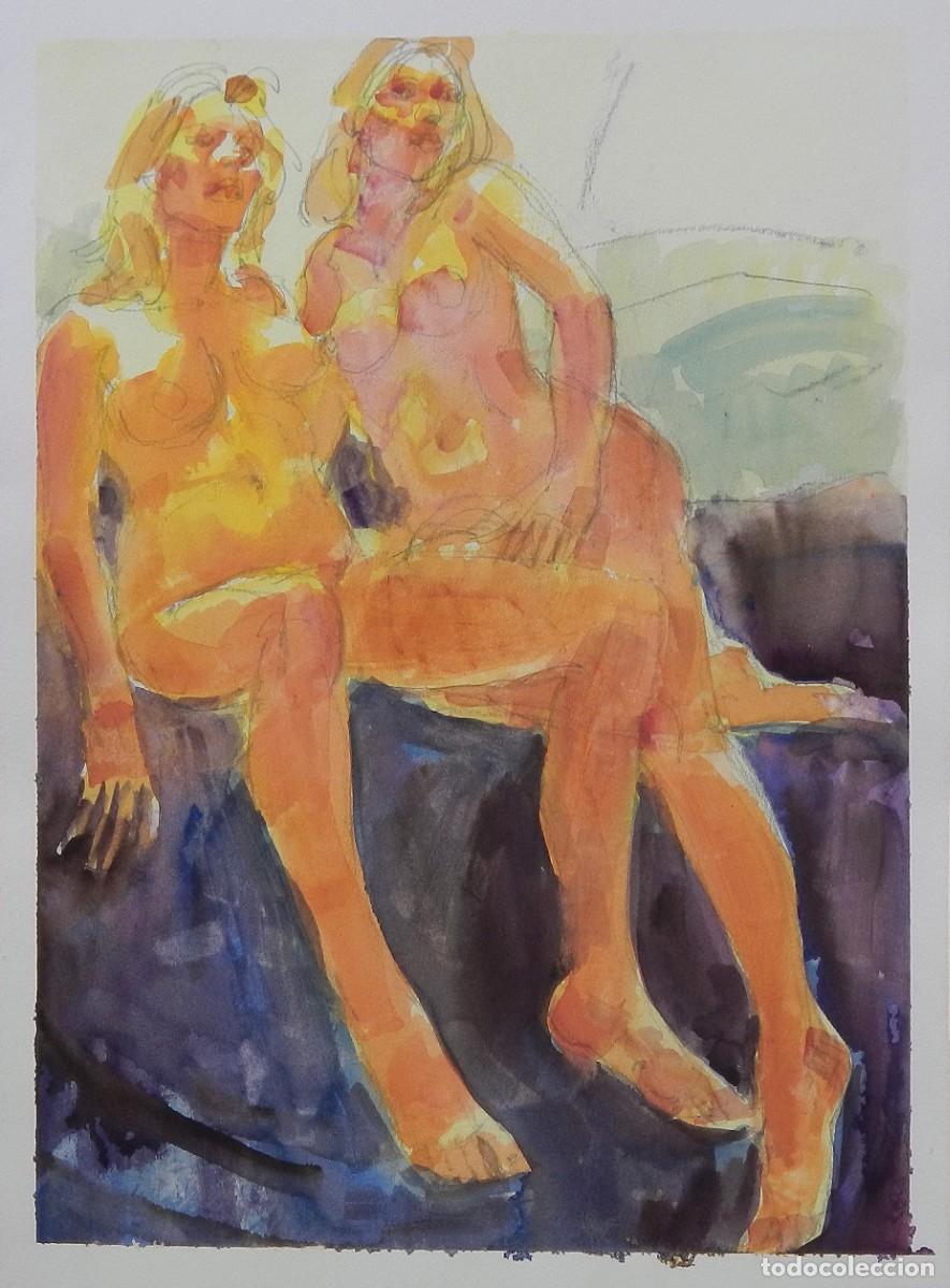 Arte: Carlos Enrique Lencinas G&oacute;mez. Acuarela sobre papel &rdquo;Dos desnudos femeninos&rdquo;. Sin firmar.
