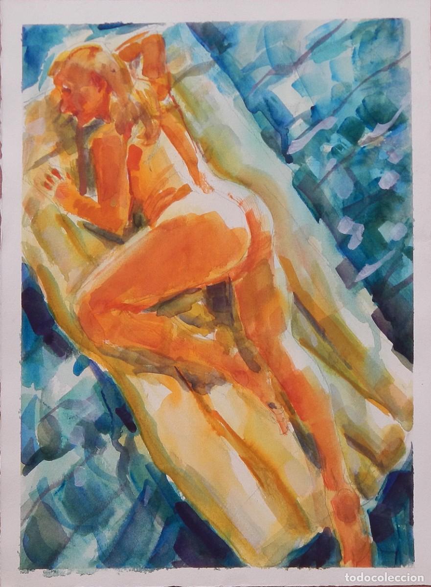 Arte: Carlos Enrique Lencinas G&oacute;mez. Acuarela sobre papel &rdquo;Desnudo femenino en piscina&rdquo;. Sin firmar.