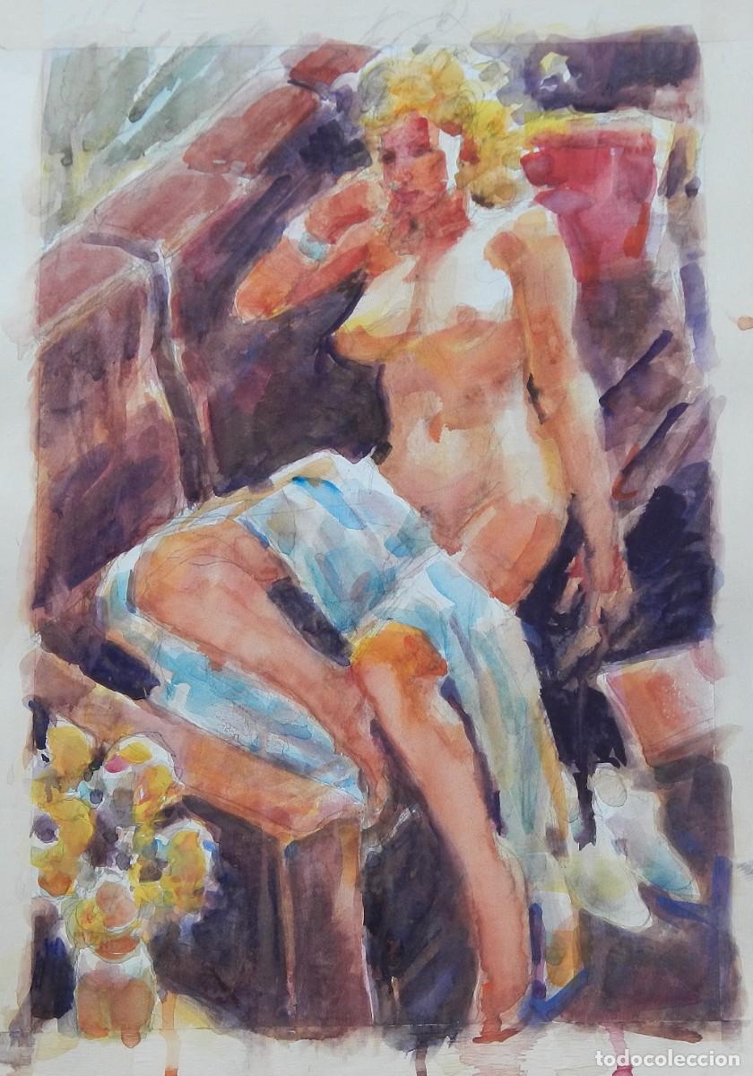 Arte: Carlos Enrique Lencinas G&oacute;mez. Acuarela sobre papel &rdquo;Desnudo femenino y s&aacute;bana&rdquo;. Sin firmar.