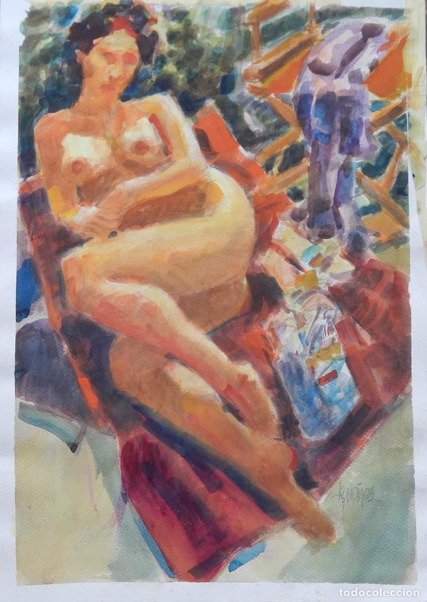 Arte: Carlos Enrique Lencinas G&oacute;mez. Acuarela sobre papel &rdquo;Desnudo femenino&rdquo;. Firmado a mano.