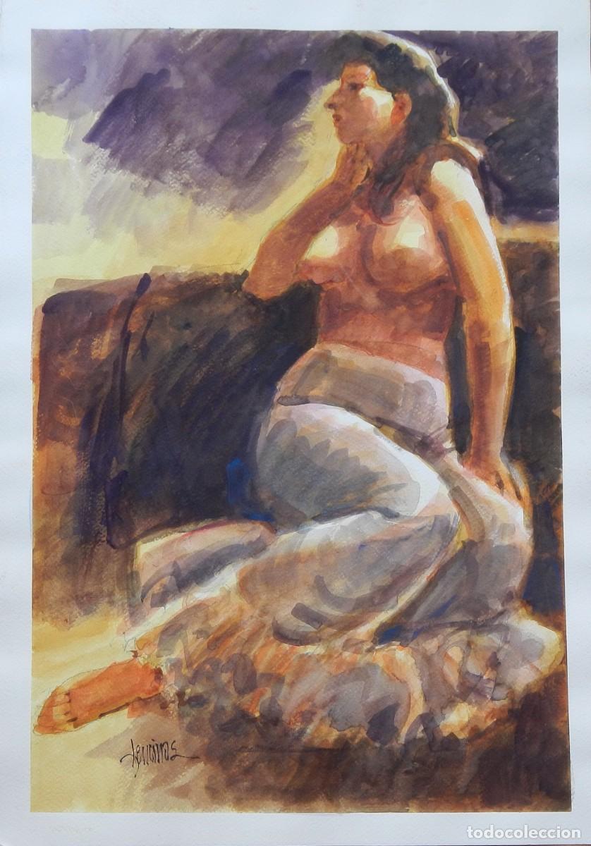 Arte: Carlos Enrique Lencinas G&oacute;mez. Acuarela sobre papel &rdquo;Desnudo femenino&rdquo;. Firmado a mano.