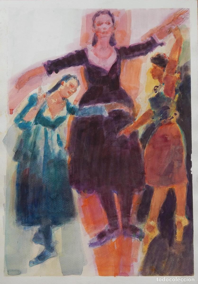 Arte: Carlos Enrique Lencinas G&oacute;mez. Acuarela sobre papel &rdquo;Bailarinas danzando&rdquo;. Sin firmar.