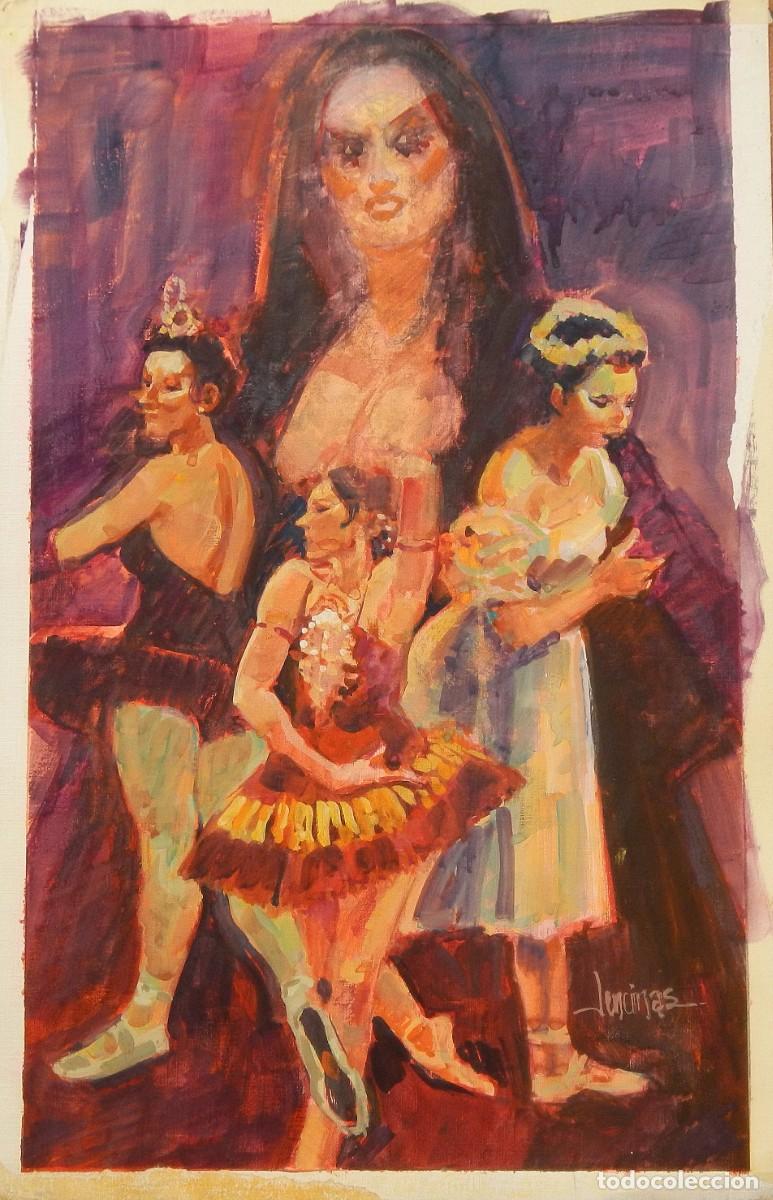 Arte: Carlos Enrique Lencinas G&oacute;mez. Acuarela sobre papel &rdquo;Bailarinas danzando&rdquo;. Firmado a mano.
