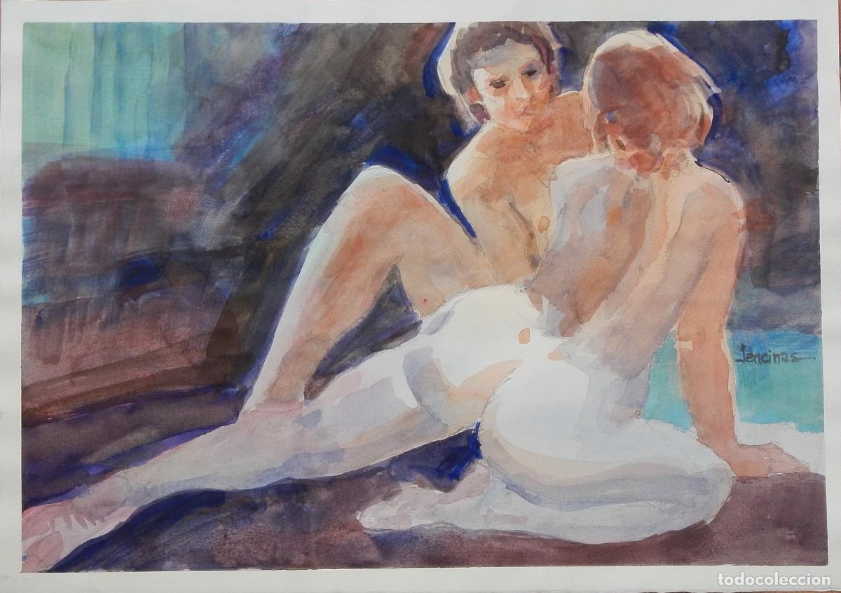 Arte: Carlos Enrique Lencinas G&oacute;mez. Acuarela sobre papel &rdquo;Desnudo femenino y masculino&rdquo;. Firmado a mano.