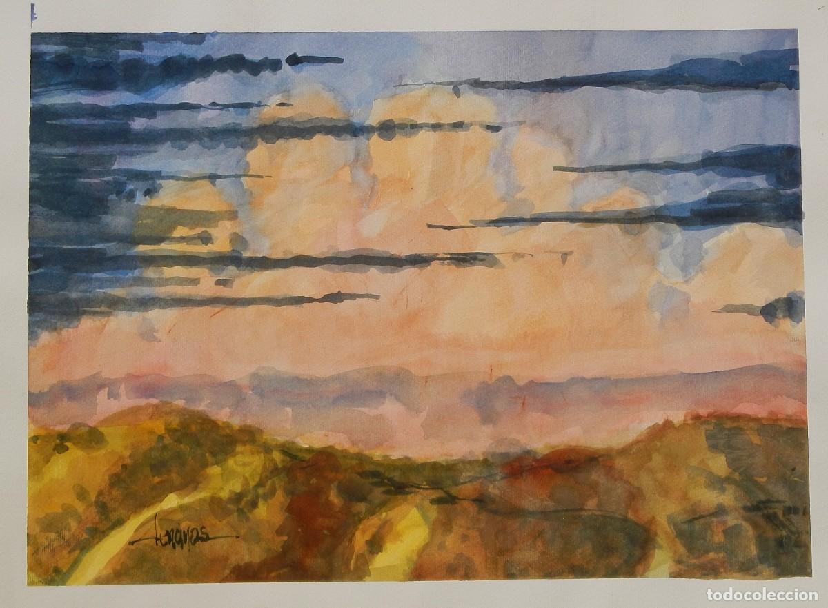 Arte: Carlos Enrique Lencinas G&oacute;mez. Acuarela sobre papel &rdquo;Paisaje rural y celaje&rdquo;. Firmado a mano.