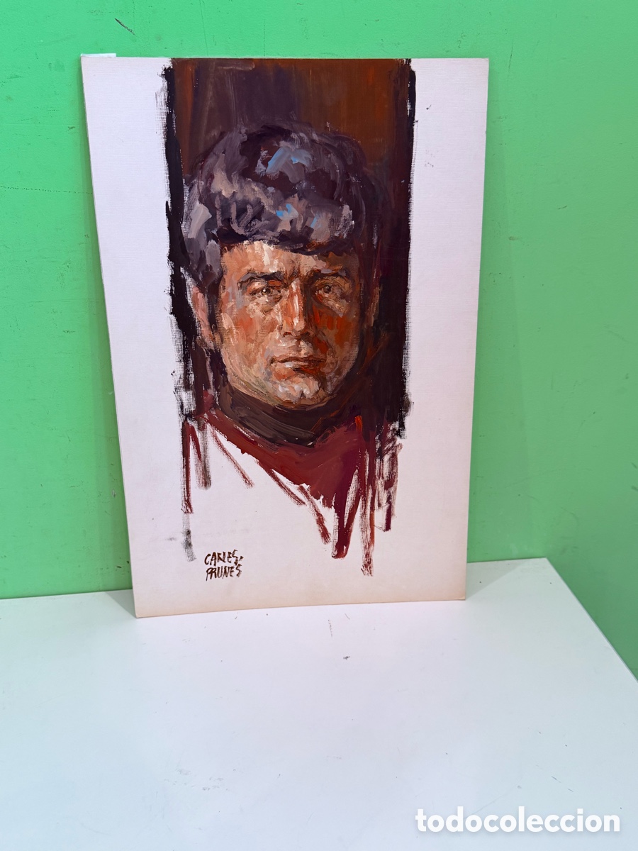 Arte: Carles Prun&eacute;s (1937-2017) &Oacute;leo sobre papel &ndash; Estudio de retrato masculino firmado (50x35 cm)