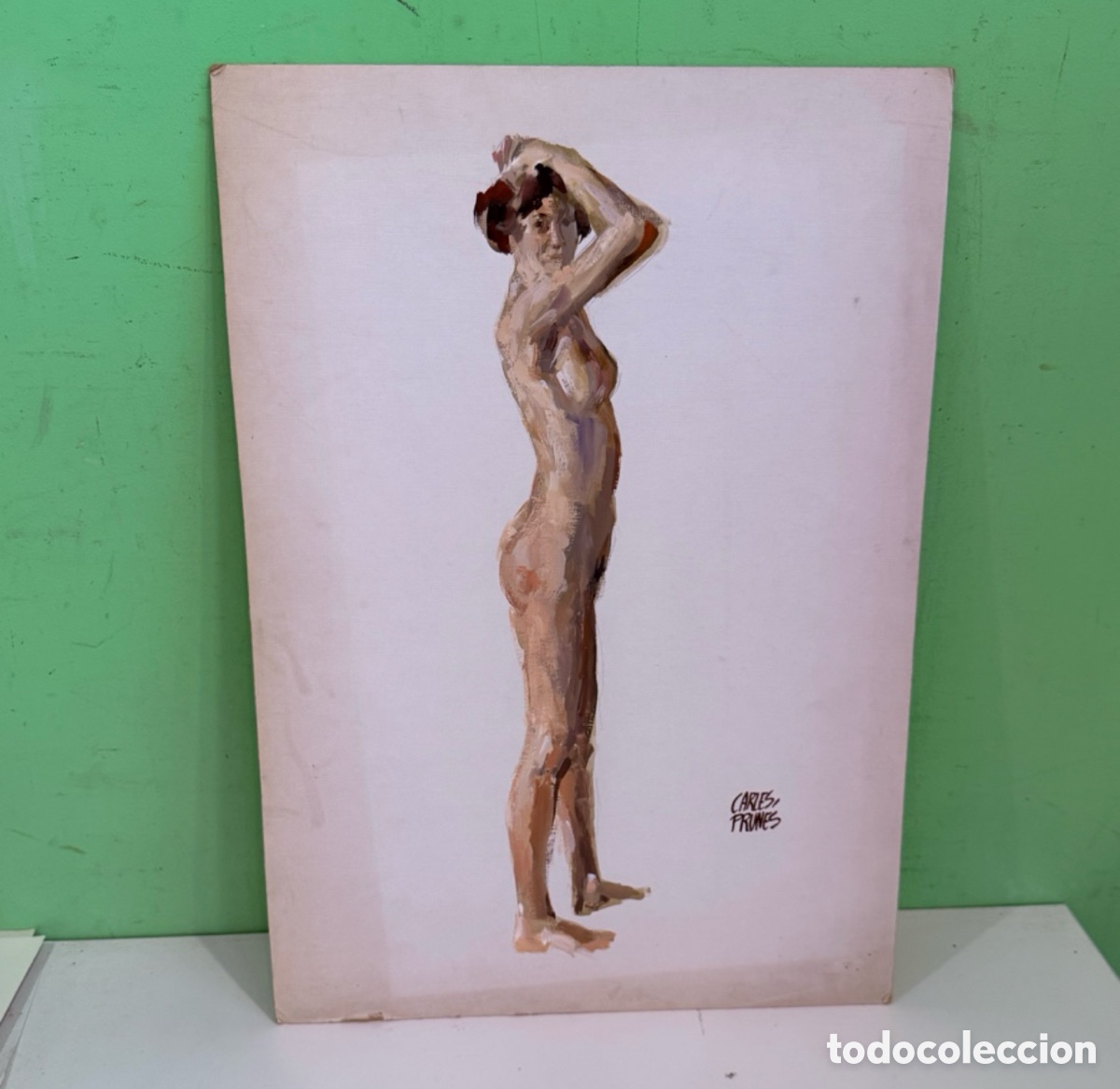 Art: Carles Prun&eacute;s (1937-2017) &Oacute;leo sobre papel &ndash; Estudio de desnudo femenino firmado (50x35 cm)